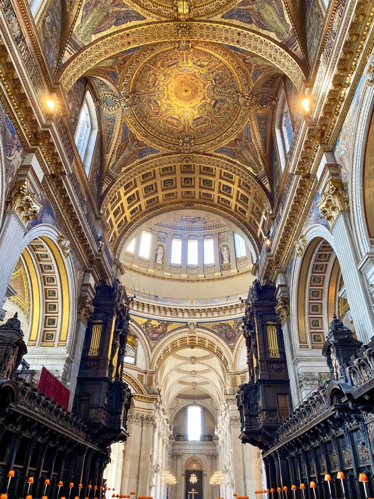 This is a photograph of the Ceiling of St Paul's Cathedral in London England viewed from the choir looking west.