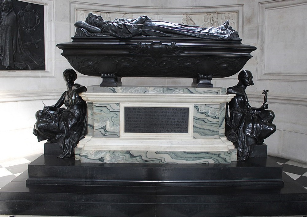 This photograph shows the memorial to Lord Leighton at St Paul's Cathedral's in London, England.