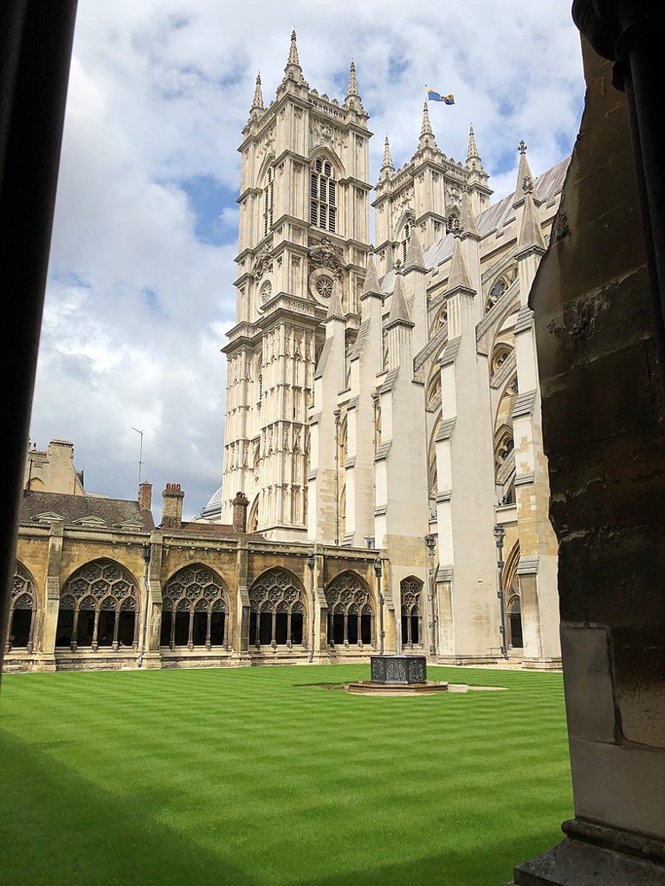 The flying buttresses on the southern facade of Westminster Abbey in London, England.