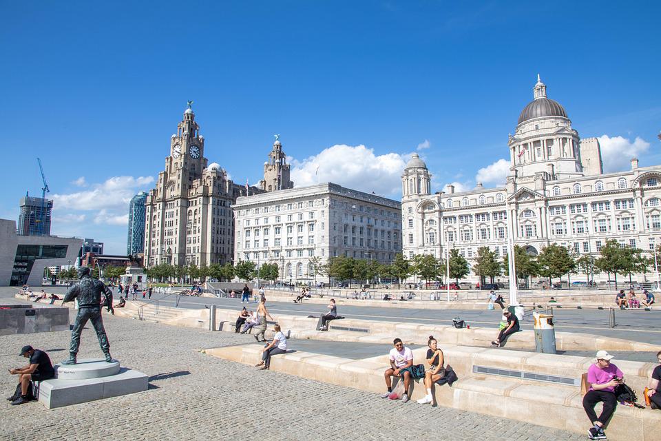 3 Graces, Pier Head Waterfront cityscape Liverpool England